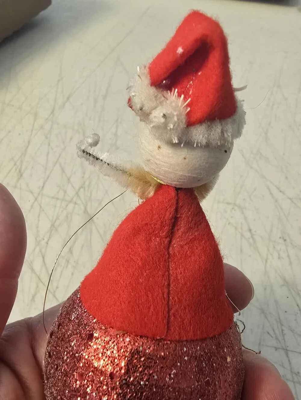 Vintage Christmas Ornament  Santa Clause with a Spun Cotton Head Handmade READ